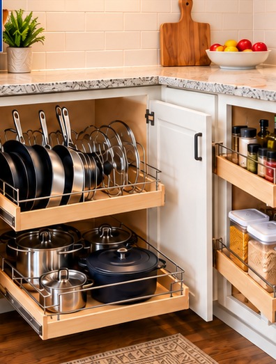 Pull-out cabinet storage organizers