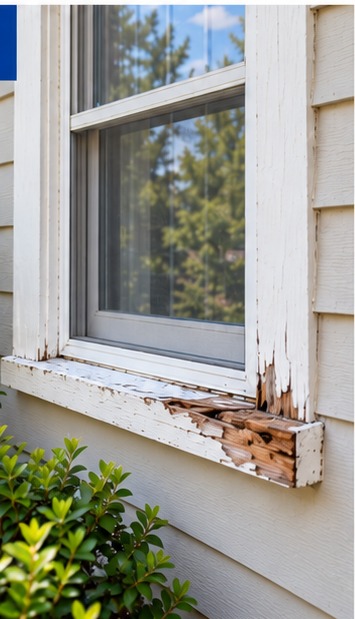 Exterior window trim with rot damage